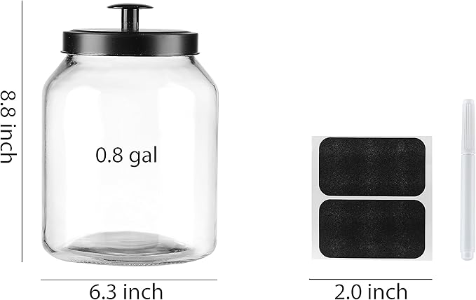 Hyperspace Glass Cookie Jar Food Container with Airtight Black Metal Lid, Large, 2PCS