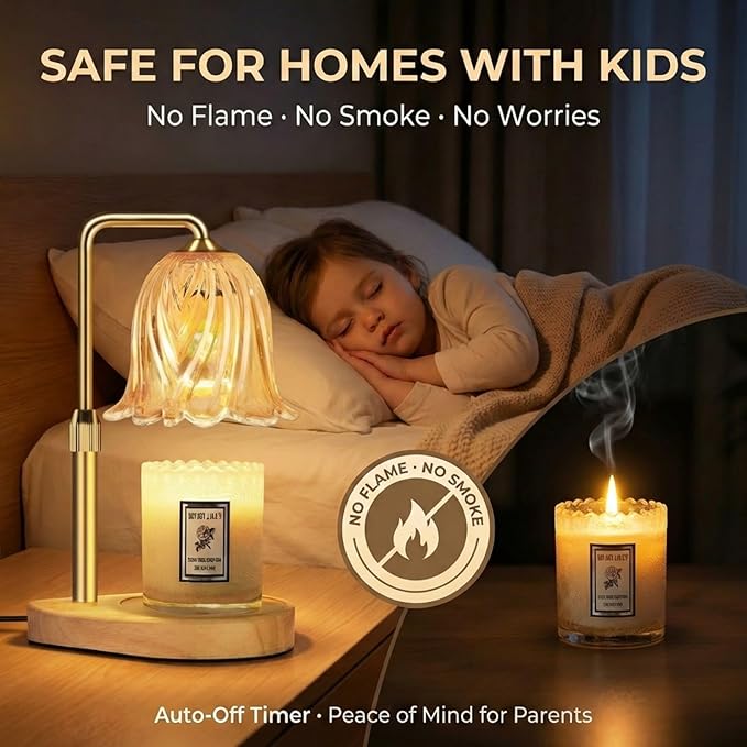 Candle Warmer Lamp with Timer Dimmable: Birthday Gifts for Women Adjustable Height Candles Light Warmers Lamps Gold Crystal Candle Warmer, House Warming Gift New Home Decor, Christmas Gifts for Women