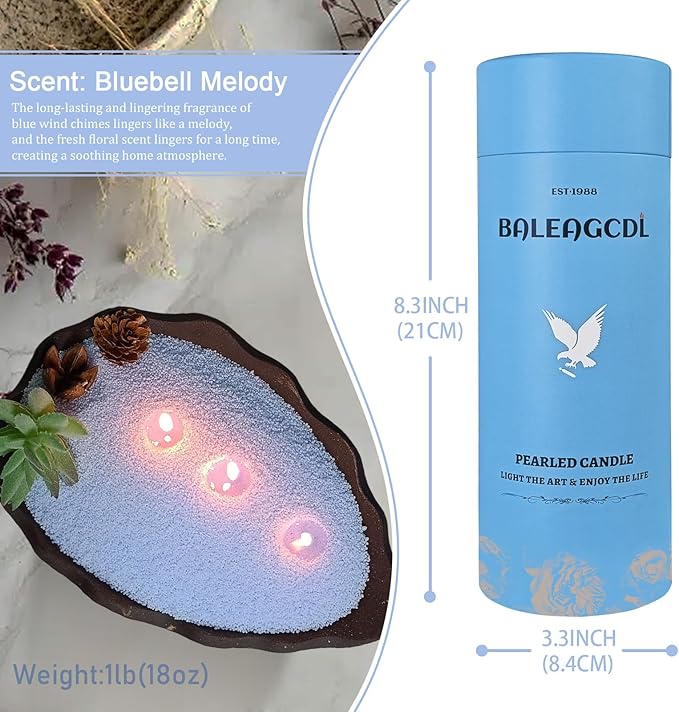 Bluebell Flower Scent Pearled Candle 18oz(1.1lb) with 30 Cotton Wicks -MANNYCOM Light Blue Refillable Candles Burns up to 110 Hours Perfect for Home Decorative DIY