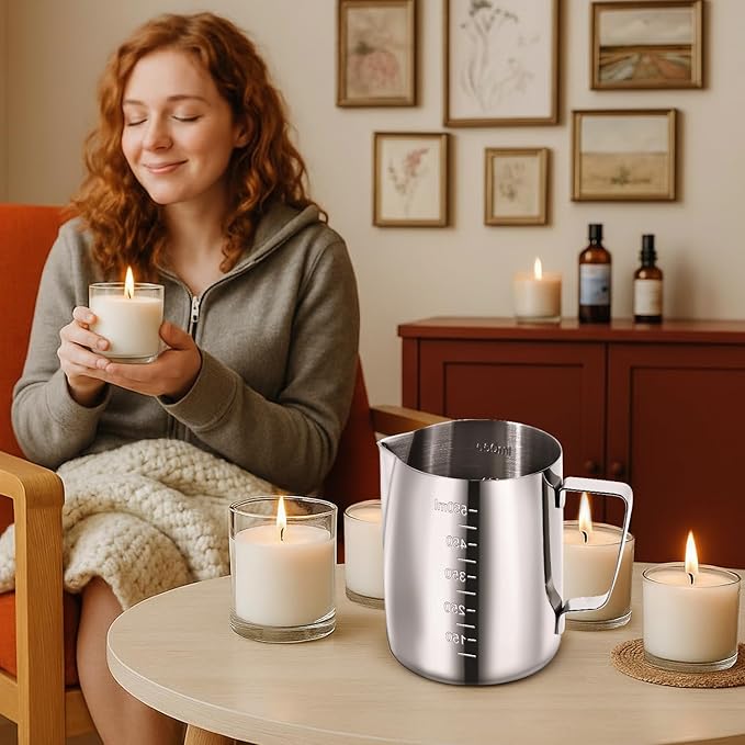 Blingfun Candle Making Pouring Pot, Stainless Steel Wax Melting Pot with Candle Wicks, Wick Stickers & Holder for Scented Candle Making and Wax Crafts