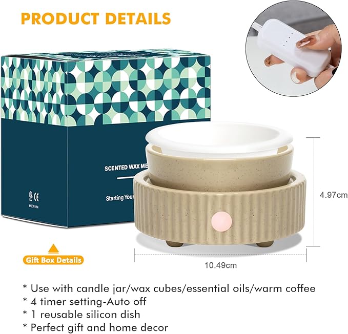 Wax Melt Warmer with Timer & Silicone Dish, Ceramic Fragrance 4-in-1 Oil Burner Electric Candle Wax Melter for Home Office Bedroom Fragrance, Home Décor and Gift Choice
