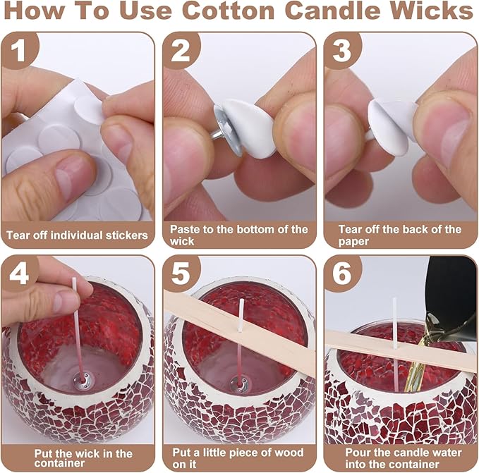 180 Pcs Candle Wicks for Candle Making Kit: 150 Cotton Wicks & 30 Wood Wicks with Candle Making Tools（Wick Holders、Stickers、Wick Trimmer） Thick 4"+6"+8" for Candle Making,Candle DIY
