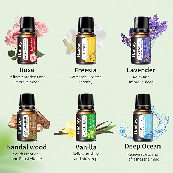 6 Pack Essential Oil Gift Set, Premium Fragrance Essential Oil for Diffuser, Home Care, Humidifiers, Air Purifier, Water soluble Essential Aromatherapy Oil for Relax Travel Sleep Mood 10ml / 0.34fl.oz