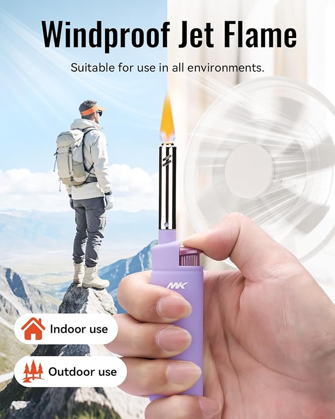 MK Lighter 10PCS Candle Lighters, Windproof Flame, Ideal as for BBQ, Camping, Outdoor, Butane Refillable Lighte, Multipurpose (Harmony-10PC)