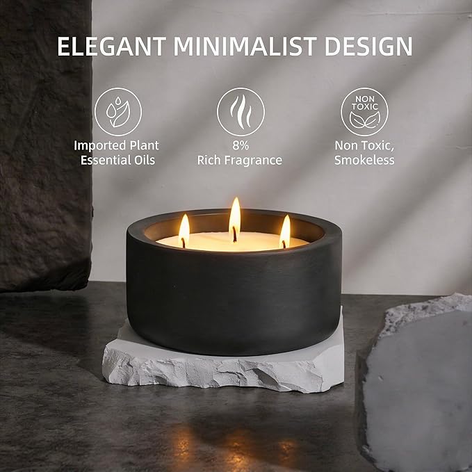 Viyffo 20oz Large Scented Candle – Eucalyptus & Rosemary, 3 Wick Non Toxic Soy Candle, Matte Black Ceramic Jar, Luxury Home Fragrance for Men, Elegant Spring Décor & Premium Birthday Gift
