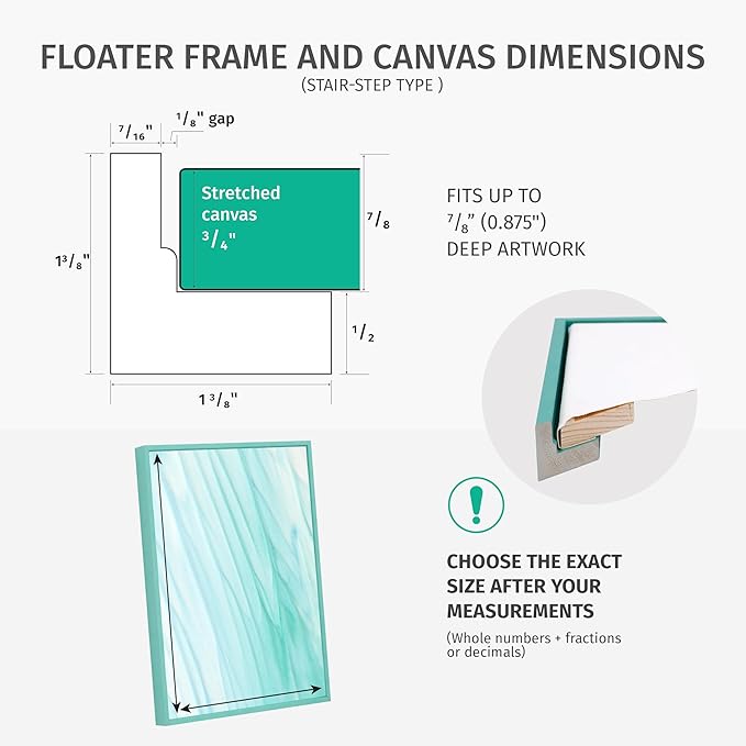 Pixy Canvas Custom Sized Floater Frame for 3/4 (0.75) inch Deep Canvas Paintings/Canvas Prints/Wood Canvas Panels/Wall Art/Wall Decor/Home Decor/Artwork (Black Oak, Custom Size, Portrait)
