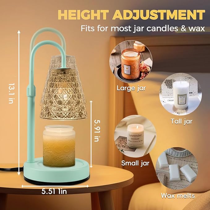Candle Warmer Lamp Green with Timer Dimmable, Birthday Gifts for Women Mom, House Warming Gifts New Home Decor, Wax Melt Warmer for Jar Candles with 2 Bulbs