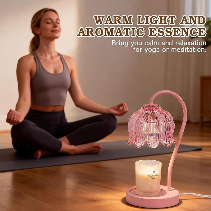 Funistree Pink Candle Warmer Lamp with Timer Dimmable,Lily of The Valley Candle Lamp Warmer, Mothers Day Birthday Gift Idea for Women Her Mom Who Have Everything, Wax Warmer for Jar Candles