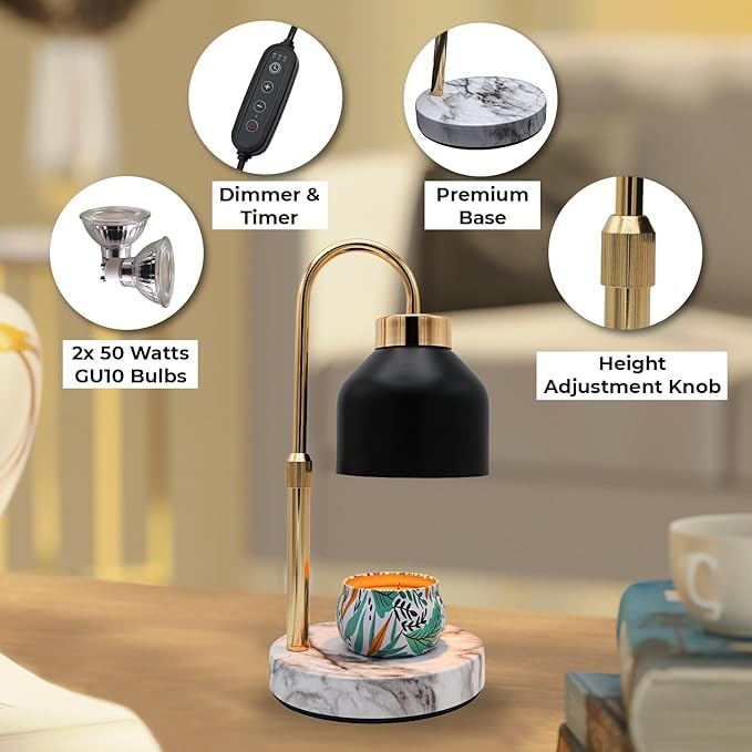 Candle Warmer Lamp with Timer & Dimmer | Adjustable Height & Brightness | Includes 2 Extra Bulbs | Wax Warmer Lamp | Christmas, Birthday & House Warming Gifts for Women, Mom for Jar Candles