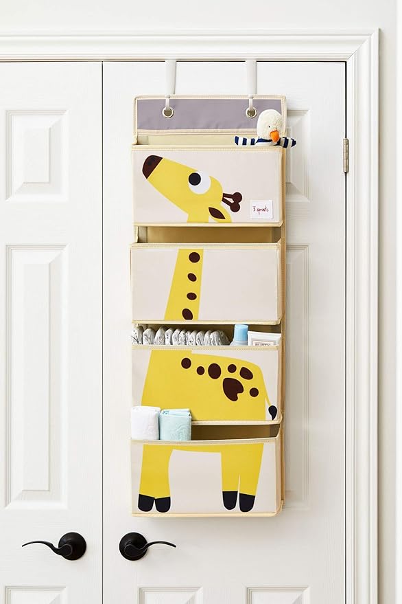 3 Sprouts Over The Door Baby Organizer - Essential Newborn Nursery Storage, Toy Organizer for Room and Closet - Bedroom Storage - Hooks Included, Giraffe