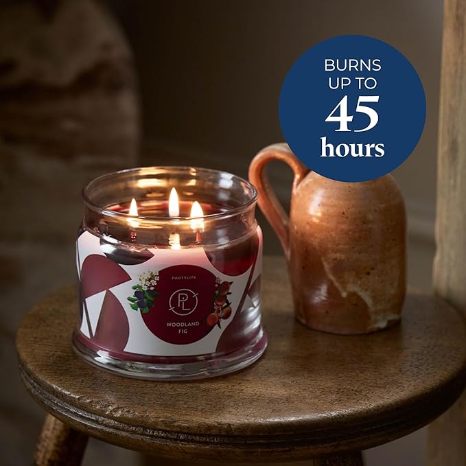 PartyLite 3-Wick Jar Candle, Highly Fragranced Clean Burning Glass Candle, 25-45 Hours Burn Time (Woodland Fig)