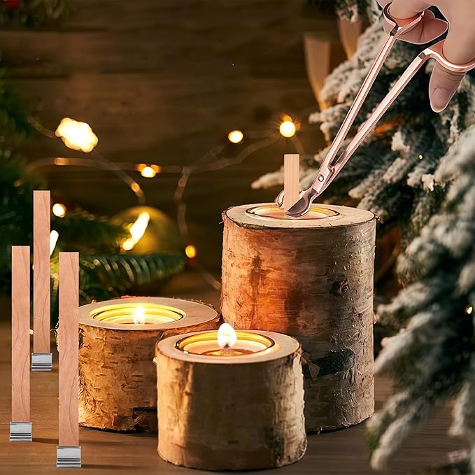 105 Pcs Candle Wicks Kit for Candle Making Cotton and Wooden Wicks Holders Stickers Ballpoint Pen for Soy Beeswax DIY Candles