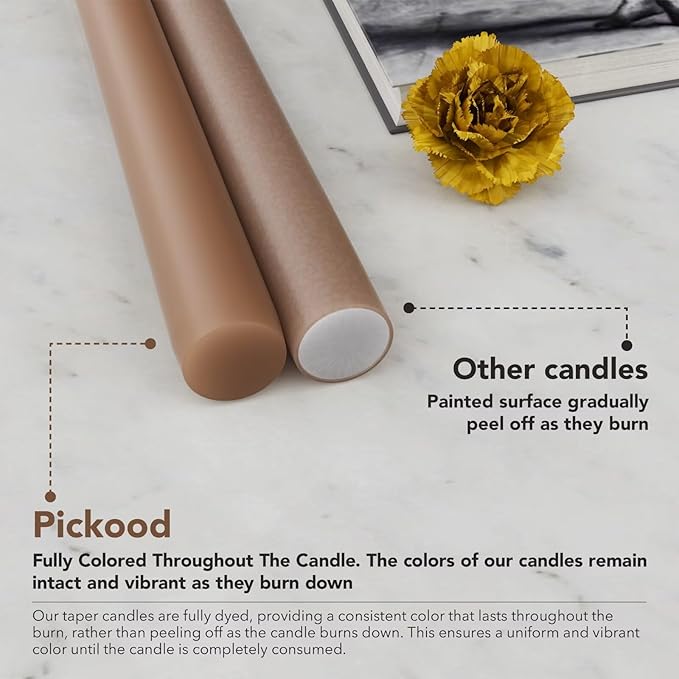12-Inch Tall Dripless Taper Candles Set of 4 - Taupe Tapered Candles, Perfect for Spring - Smokeless, Unscented, Long Burning - Hand Poured, Colored Tall Candlesticks - Gray