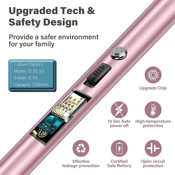 Navpeak Electric Candle Lighter Windproof USB Rechargeable Flameless Long Neck Lighter for Candles Gas Stove Fireplace BBQ Kitchen Grills (Pink)