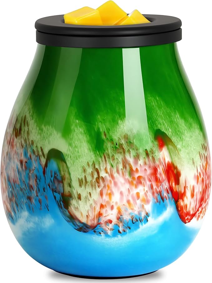 Wax Melts Warmer Candle Warmer - Art Glass Wax Warmer for Scented Wax, Electric Wax Warmer with Removable Silicone Dish Fragrance Wax Melter Wax Burner for Home and Office Decor & Gifts for Women