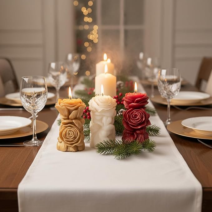 3 PCS Rose Pillar Candle Molds Silicone, 3D Flower Shape for Epoxy Resin, Concrete, Wax - DIY Craft Making Kit for Unique Wedding Gift, Home Decor, Valentine's Day