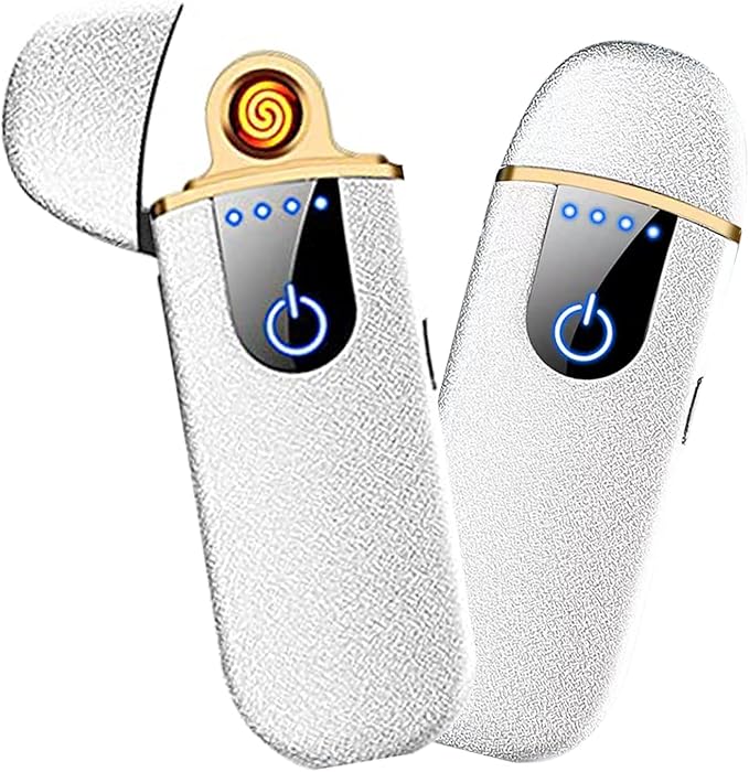 Electric Lighter, Smart USB Rechargeable, Mini Touch Ignition Windproof Flameless Plasma Lighter with Battery Indicator for Men Father Gifts (Frosted Silver)