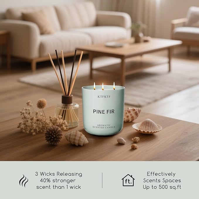 Pine Fir Scented Candle for Home, 14.1oz 80H Long Lasting Aromatherapy Candles for Relaxation & Freshness, Non-Toxic Essential Oil & Soy Wax | Crisp Woody Forest Fragrance
