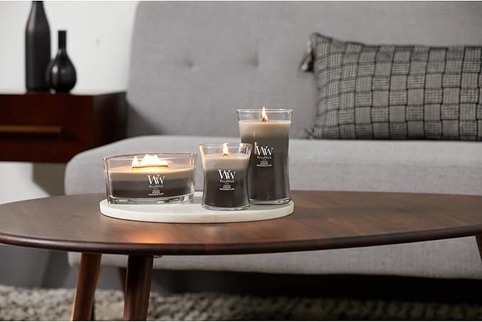 WoodWick Warm Woods Trilogy Holiday Candle Gifts for Women and Men, 21.5 oz Large Hourglass Trilogy Candle with Crackling Wick