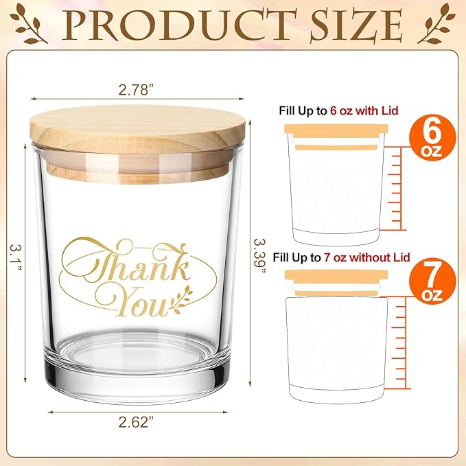 Ziliny 10 Pcs Thank You Glass Candle Jars Empty Containers Bulk 7 oz Glass Jars with Cork Lids Tins for Holiday Candle Making Storing Biscuits Tea Party Favors