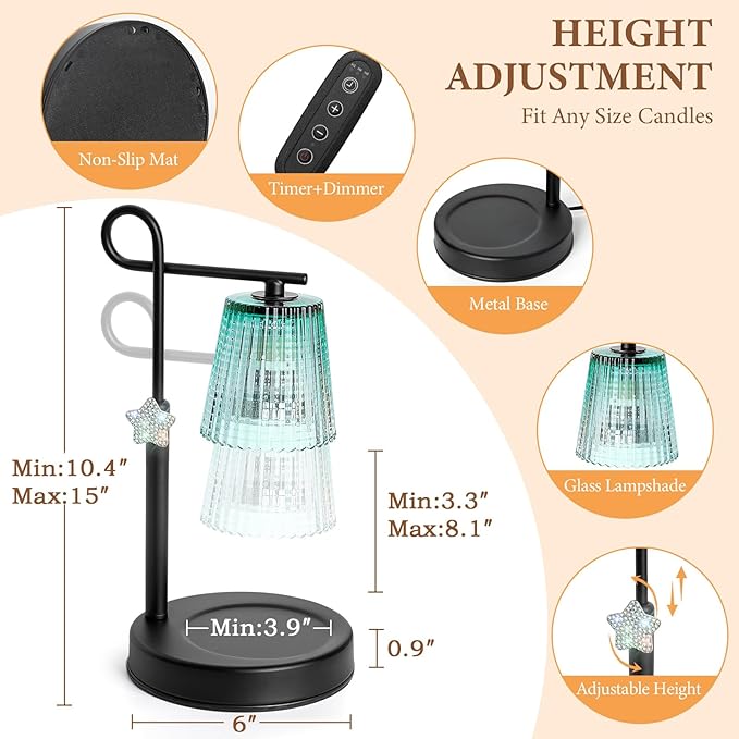 SHARE&CARE Candle Warmer Lamp - Valentine's Festive Metal Wax Melter with Timer & 4 Dimming Modes, Gift-Ready for Women, Christmas, Birthday, Women Gift for Mom, Wife,Her (Black-St)