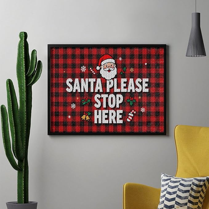 AIVKIEJK Diamond Painting Kits for Adults - Holly & Stars, Santa Please Stop Here Painting DIY 5D Full Drill Diamond Dots Paintings with Diamonds Gem Art and Crafts Home Decor 12"x16"