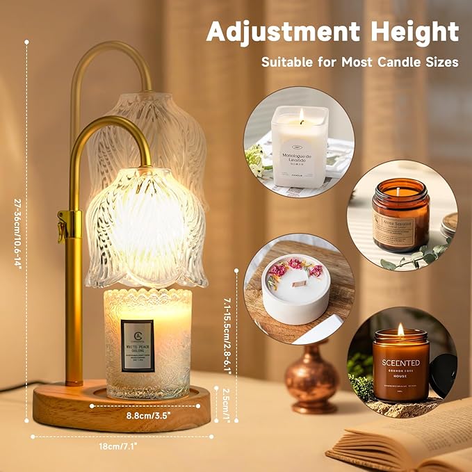 Candle Warmer Lamp with Timer, Valentine's Day Birthday Gifts for Women Mom, Height Adjustable Wax Melts Warmer, White Elephant Gifts, Dimmable Candle Warmer for Jar Candles with 2 Bulbs