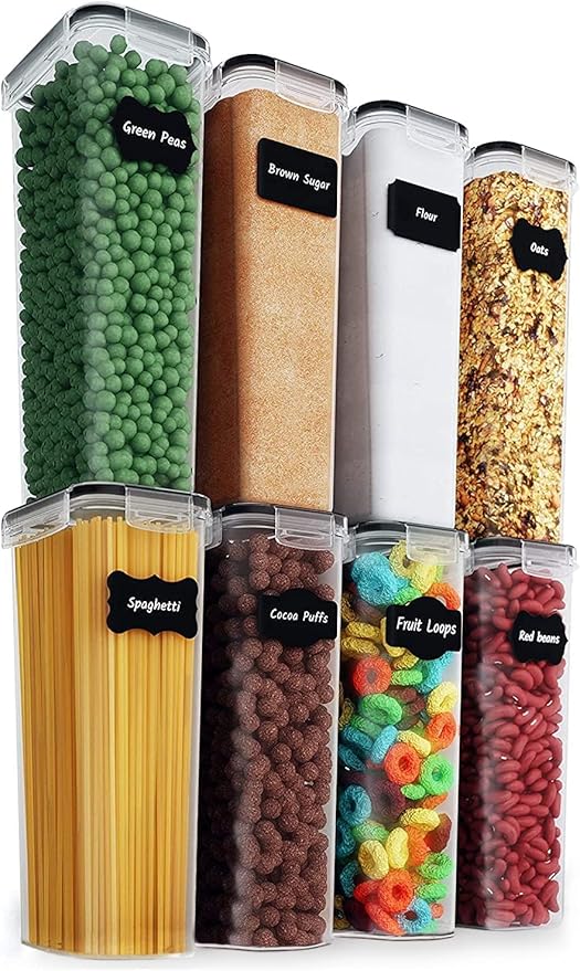 Chef's Path - Kitchen Storage Box Set - 8 Airtight Food Jars for Storing Spaghetti, Pasta, Flour, Cereals, Pet Food Preservation, BPA Free (3 quarts)