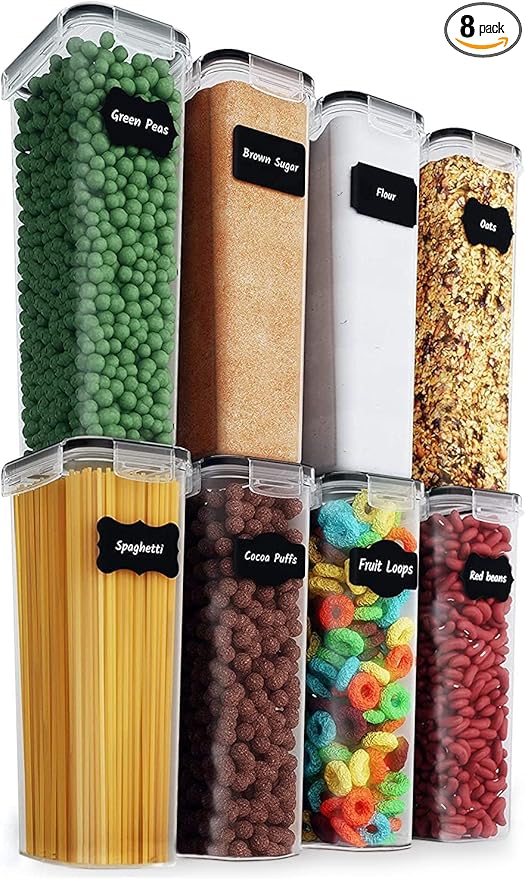 Chef's Path - Kitchen Storage Box Set - 8 Airtight Food Jars for Storing Spaghetti, Pasta, Flour, Cereals, Pet Food Preservation, BPA Free (3 quarts)