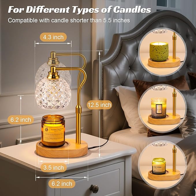 TantaScent Electric Candle Warmer Lamp in Vintage Birdcage Design with Timer – Scented Jar Candle Melter for Home Decor, Housewarming, Birthday, and Christmas (Includes 2 Bulbs) (diamond white)