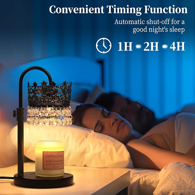 Candle Warmer Lamp with Timer Dimmer Adjustable Height with 2 Bulbs Crystal Candle Lamp Elegant Home Decor for Valentine's Day Gift Wax Melt Warmers for Women Birthday Gift (Black)