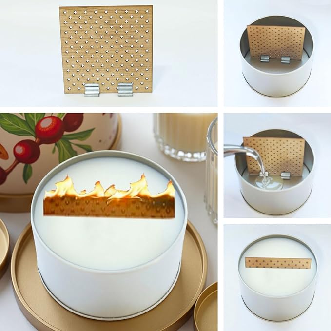 8Set Wood Candle Wicks for Candle Making,3.15x3.15inch(Width*Height) Grid Design Large Natural Crackling Wood Wicks with Metal Base, 20Pcs 4inch Pre-Waxed Candle Wick,Candle DIY Supplies.