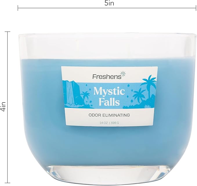 Carolina Freshens Mystic Falls Odor Eliminating Highly Fragranced Candle for Home Scented, Eliminates 90% of Pet, Smoke, Food and Other Smells Quickly, 2 Wick, 14 oz - Made in The USA