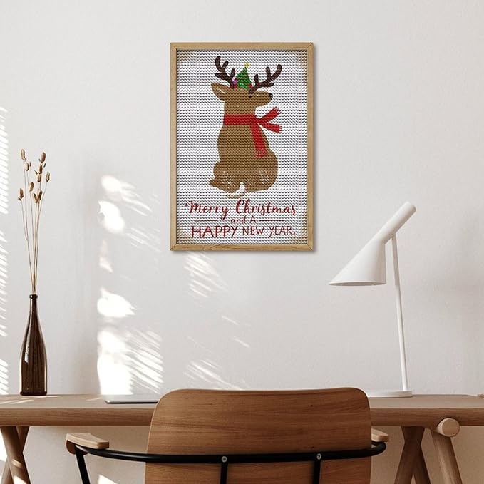 AIVKIEJK Diamond Painting Kits for Adults - Merry Christmas and Happy New Year Red Antlers & Scarf Painting DIY 5D Full Drill Diamond Dots Paintings with Diamonds Gem Art and Crafts Home Decor 8"x12"