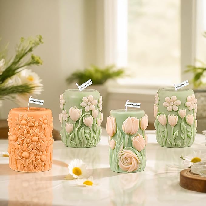 Flower Molds Flower Cylinder Resin Mold - Resin Casting Silicone Molds for Home Decor & Candle Making Wave Spiral Mold