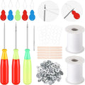 Zeyune 20 Pcs Candle Wick Needle for Silicone Molds, Mold Punch Needle with Hook & Eye, Candle Inserting Tool, Wick Holders, Thread, Stickers and Tabs