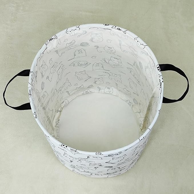 LANGYASHAN Laundry Basket Canvas Fabric Collapsible Organizer Basket for Storage Bin Toy Bins Gift Baskets Bedroom Clothes Children Nursery Hamper (Cat)