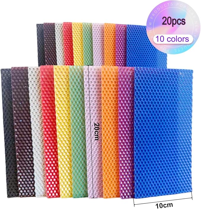 Beeswax Candle Making Kit - 20 Multicolor Sheets DIY Candle Rolling Supplies for DIY Art Craft and STEM Projects – Includes 8 Safe Wax Cutter Tools