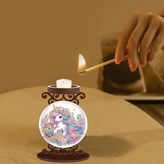 TDFERAN Diamond Painting Candlestick Holders Diameter 5cm Paint by Numbers Kit for Adults Candle Holders Dining Table Decor Candle for Table Sticks Holder Decor Unicorn