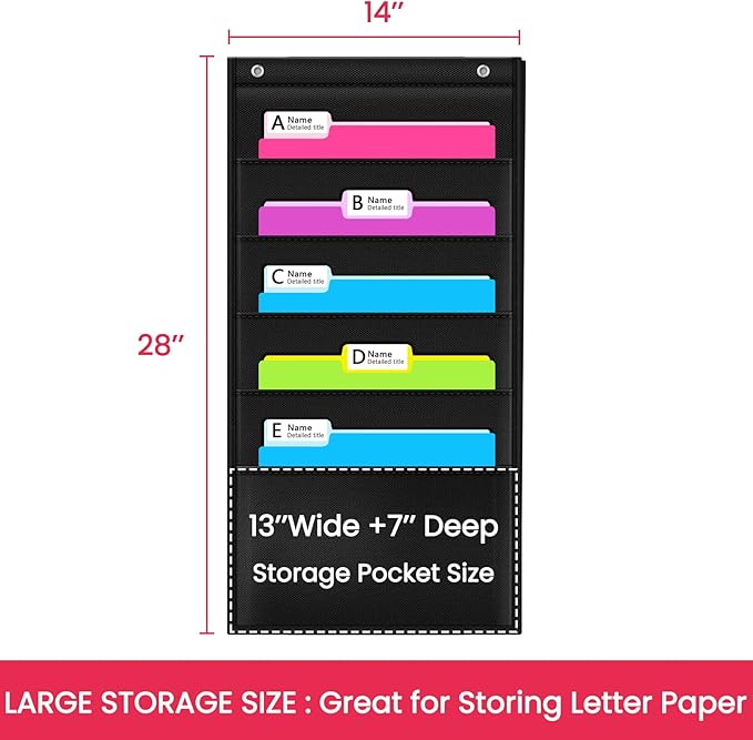 Godery Heavy Duty Storage Pocket Chart for Classroom and Office,Clear Storage Pocket Chart for Files Folder (5 POCKETS)