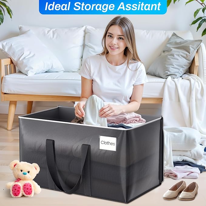 ElegantArray 10 Pack Moving Bags Heavy Duty, Moving Boxes, Storage Bags with Zipper & Handles & Tag for College & Dorm Moving Supplies Grey Laundry Hamper Bag, Foldable Space-saving Totes (125L, Grey)
