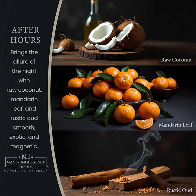 Manly Indulgence After Hours Scented Candles for Men, 16.5 oz Single Wick, Premium Soy Blend Wax, 60H Burn, Candles for Home Scented – Made in The USA