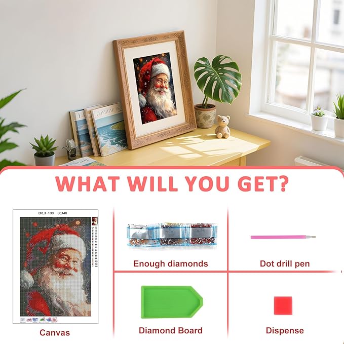 Skyboda Christmas Diamond Art Kits for Adults Beginners, Santa Claus Diamond Painting Kits for Adults,5D Full Drill DIY Diamond Dot Gem Art Kit Wall Home Decor Arts Craft 12x16 inch