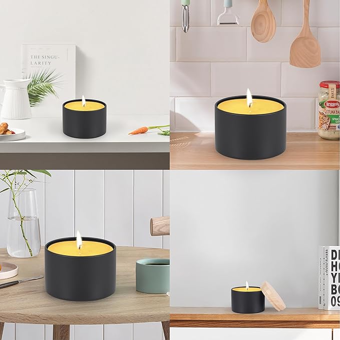 24 Pcs 8oz Candle Tins - Matte Black Bulk Empty Candle Jars with Wood Grain Lids, Candle Jars for Candle Making, Storage, and Gift (black-8oz)