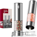 CIRCLE JOY Electric Salt and Pepper Grinder Set Rechargeable Stainless Steel Salt and Pepper Shakers with LED Light and Storage Base, External Adjustable Coarseness for Hygienic Easy Use