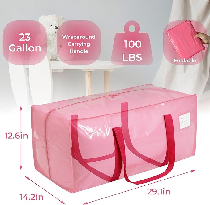 VTSVTS 6 Pack Extra Heavy Duty Large Moving Bags with Comfortable Handle & Strong Zipper,Storage Totes for Space Saving Moving Storage College Supplies Alternative to Moving Box,Pink
