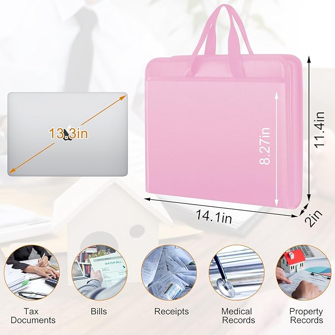 onvvippiv File Organizer Fireproof Expanding Accordion File Folder with Zipper Labels13 Pockets Document Organizer Holder Storage Box Bag for Business Office Receipt Home Travel