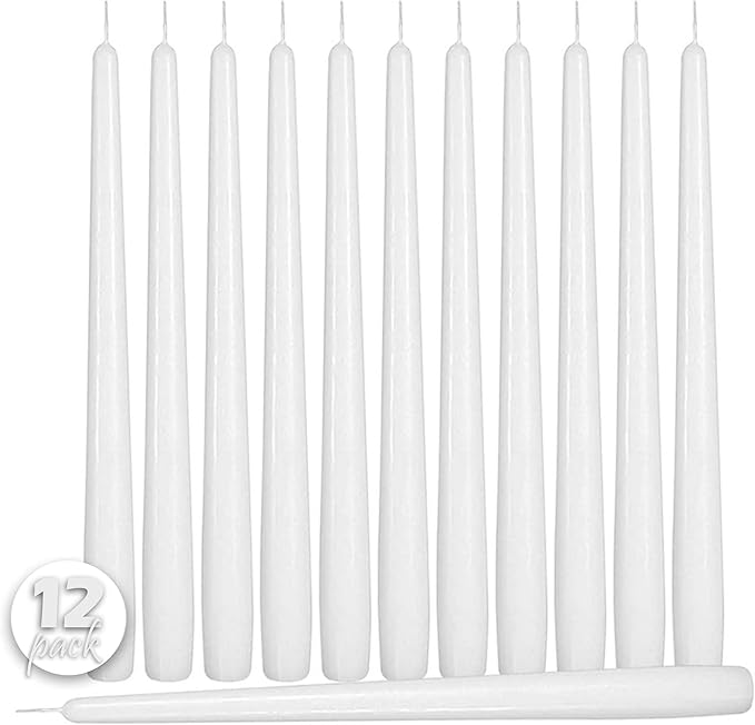 12 Pack Tall Taper Candles - 12 Inch White Dripless, Unscented Dinner Candle - Paraffin Wax with Cotton Wicks - 10 Hour Burn Time
