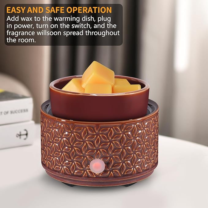 nawaza Ceramic Wax Melt Warmer, 4-in-1 Electric Fragrance Candle Wax Melter and Wax Cubes for Home Office Bedroom Aromatherapy Essential Oil Burner as Birthday Gifts for Women Mom Girl(Dark Brown)