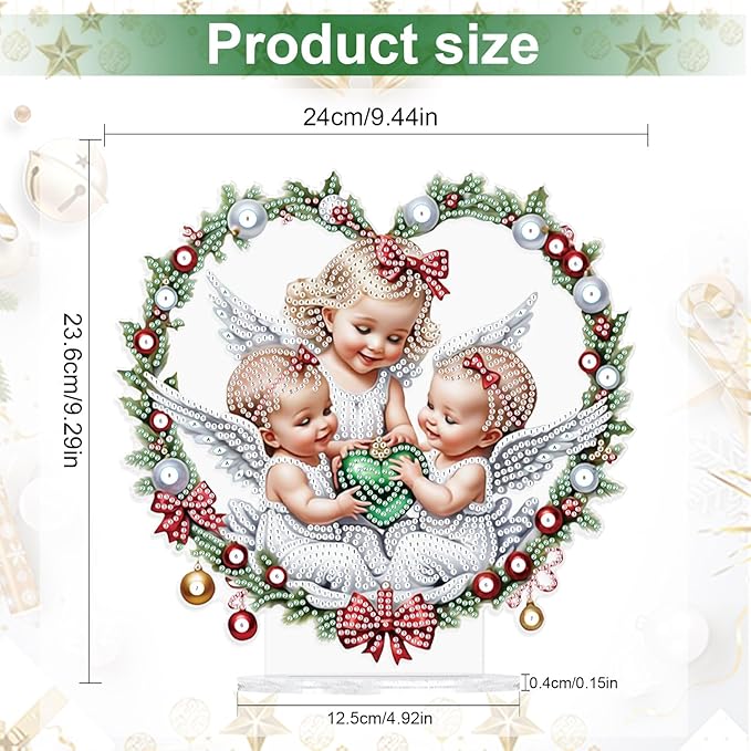5D Diamond Art Painting Ornament Kits Christmas Angel, DIY Diamond Art Painting Desktop Ornament, Special Shaped Crystal Rhinestone Diamond Art Table Top Home Office Christmas Decor (24x23.6cm)